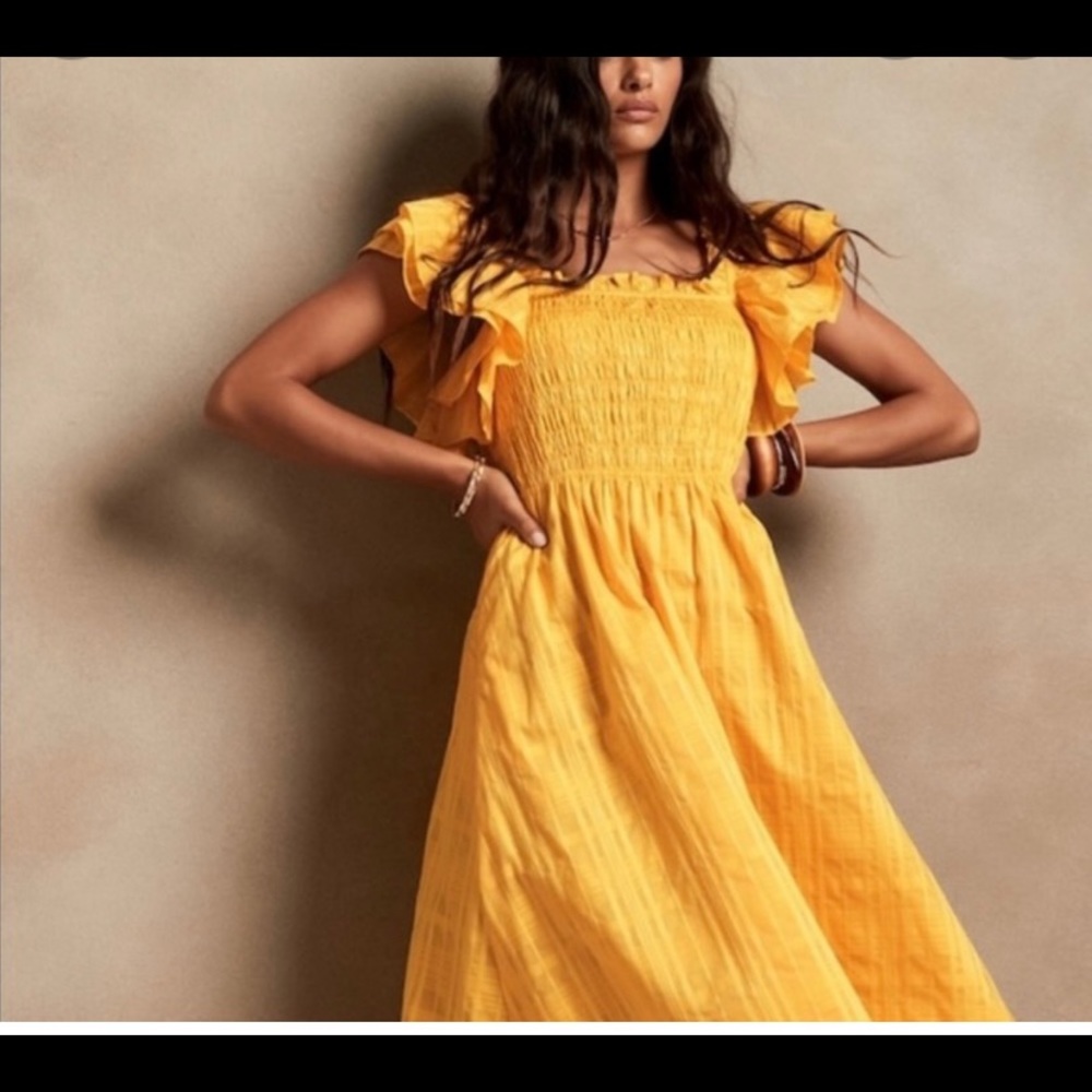 Banana Republic Smocked Ruffle Midi Dress